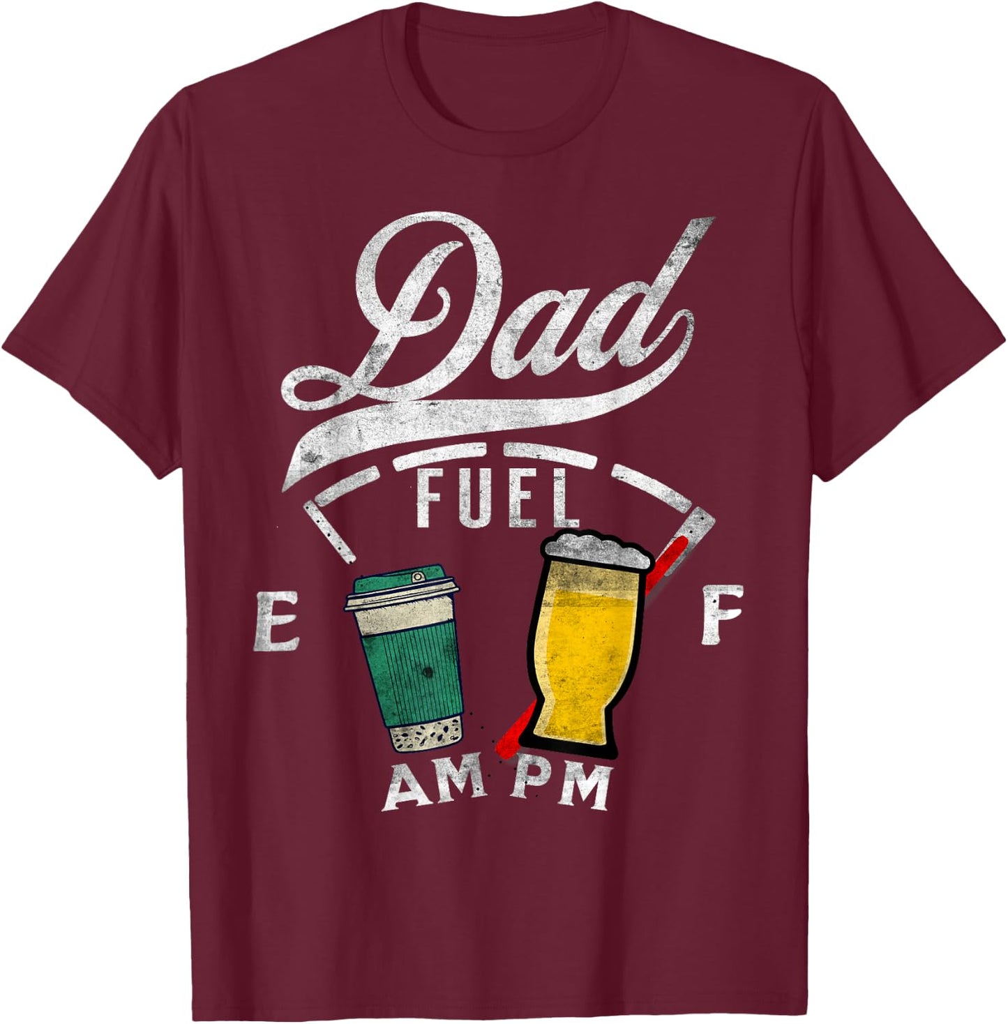 Dad Fuel Fathers Day Coffee Beer Lover Funny Drinking Shirt T-Shirt - T-Shirt | Maroon
