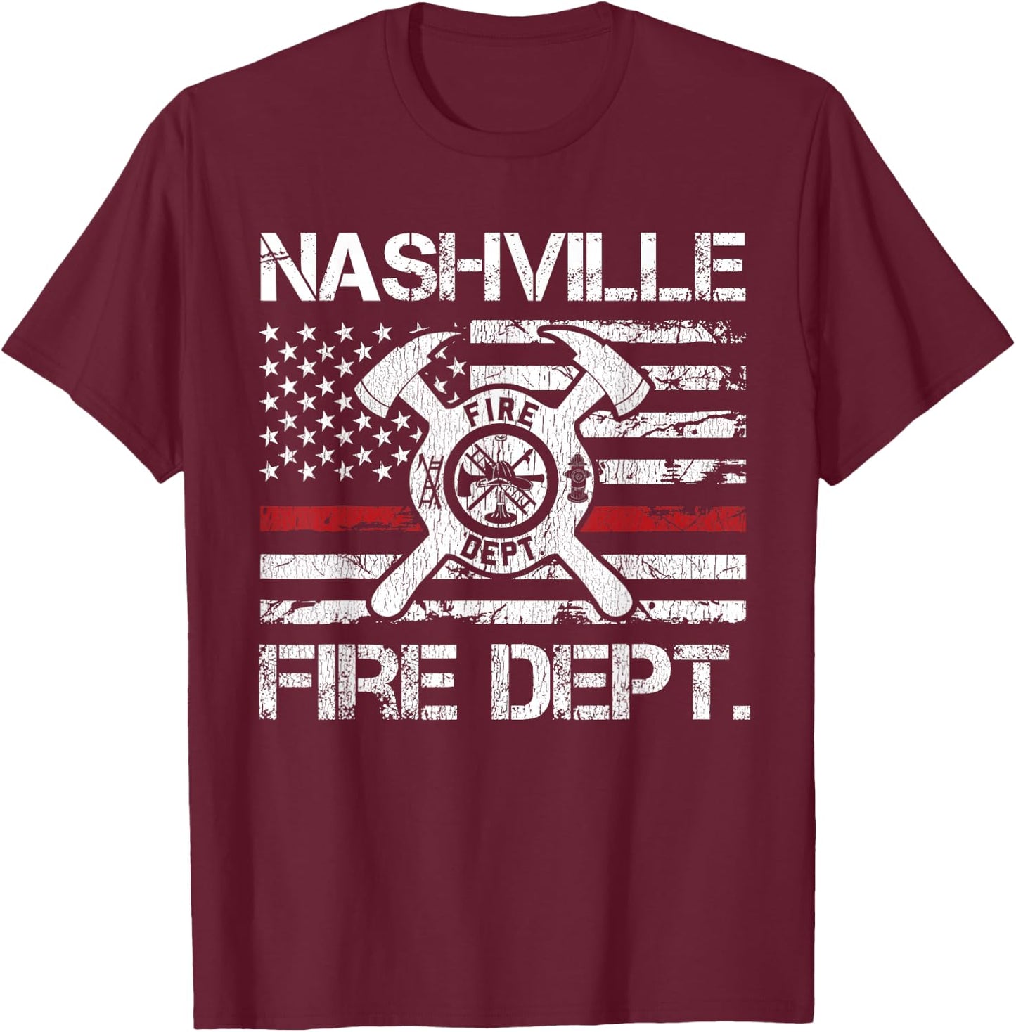 Nashville Tennessee Fire Department Thin Red Line Fireman T-Shirt - T-Shirt | Maroon