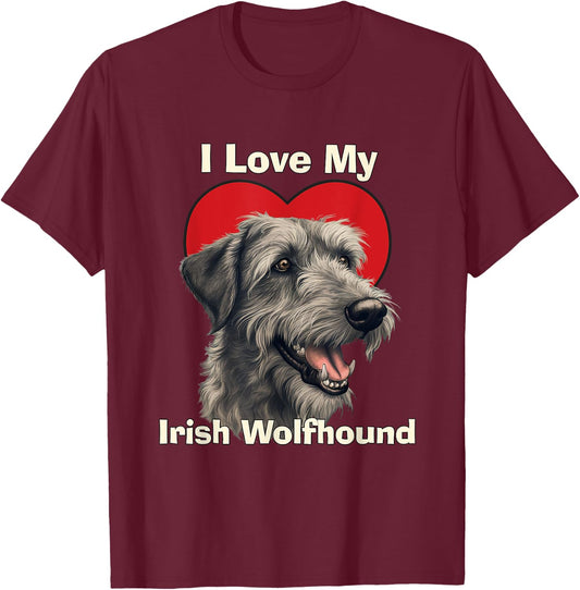 I Love My Irish Wolfhound Puppy Dog Men Women Kids T-Shirt - T-Shirt | Maroon