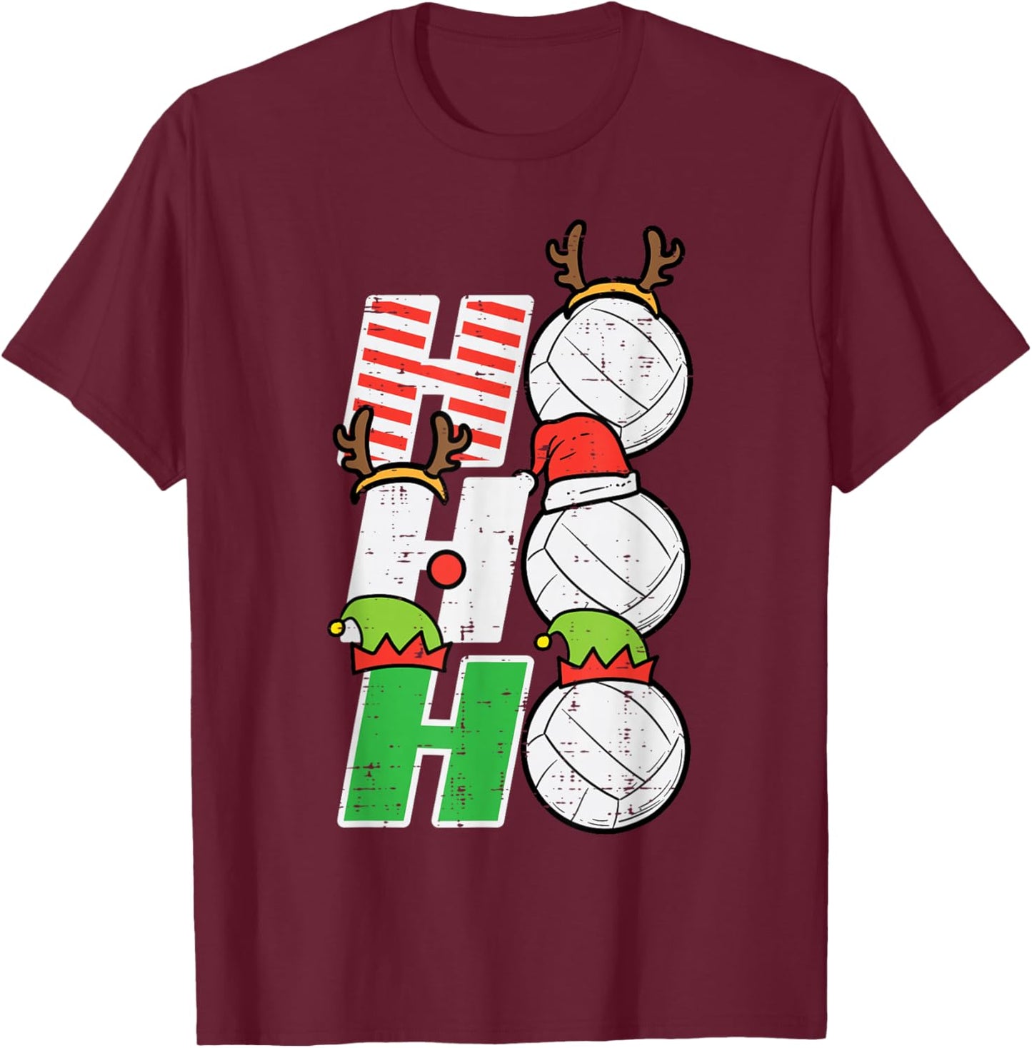 Christmas Volleyball Ho Ho Ho Xmas Sports Men Women Kids T-Shirt - T-Shirt | Maroon