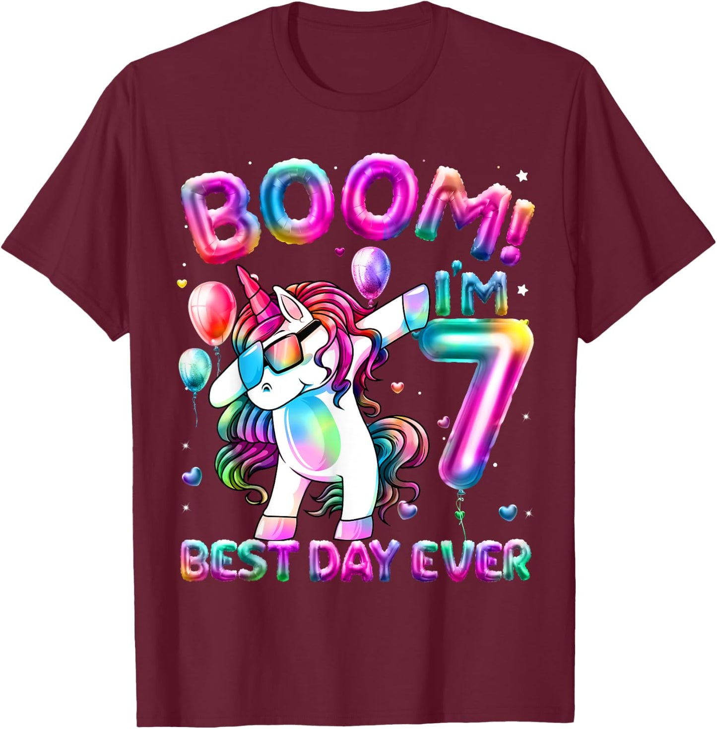 7 Years Old Dabbing Unicorn Gifts 7th Birthday Girl Party T-Shirt - T-Shirt | Maroon