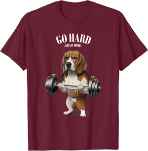 Beagle Dog Weightlifting in Fitness Gym T-Shirt - T-Shirt | Maroon