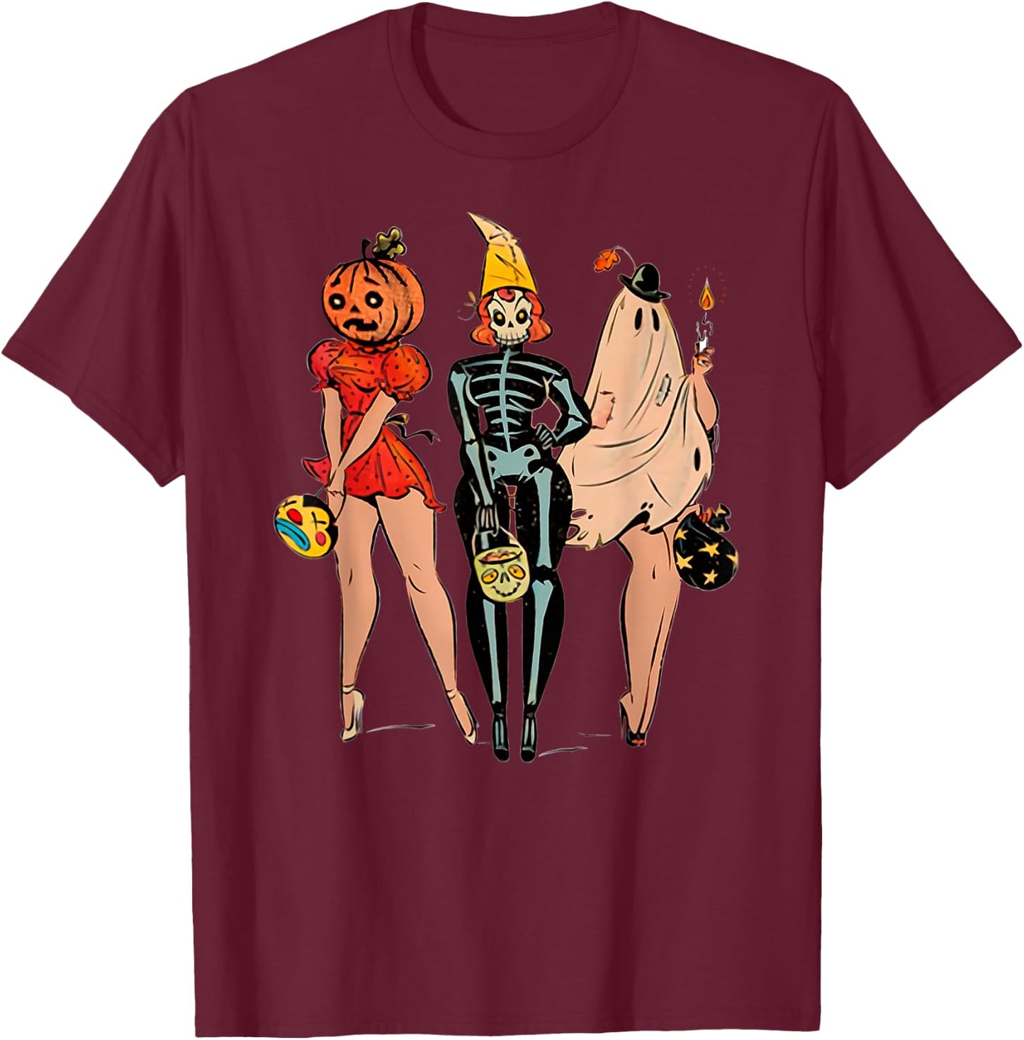 Halloween Witch Pin Up Retro Vintage Pumpkin Women T-Shirt - T-Shirt | Maroon