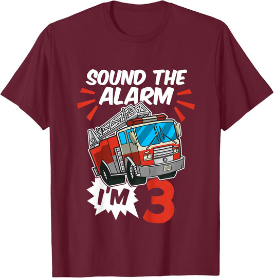 Firefighter I'm 3 Birthday Fire Truck 3rd birthday T-Shirt - T-Shirt | Maroon
