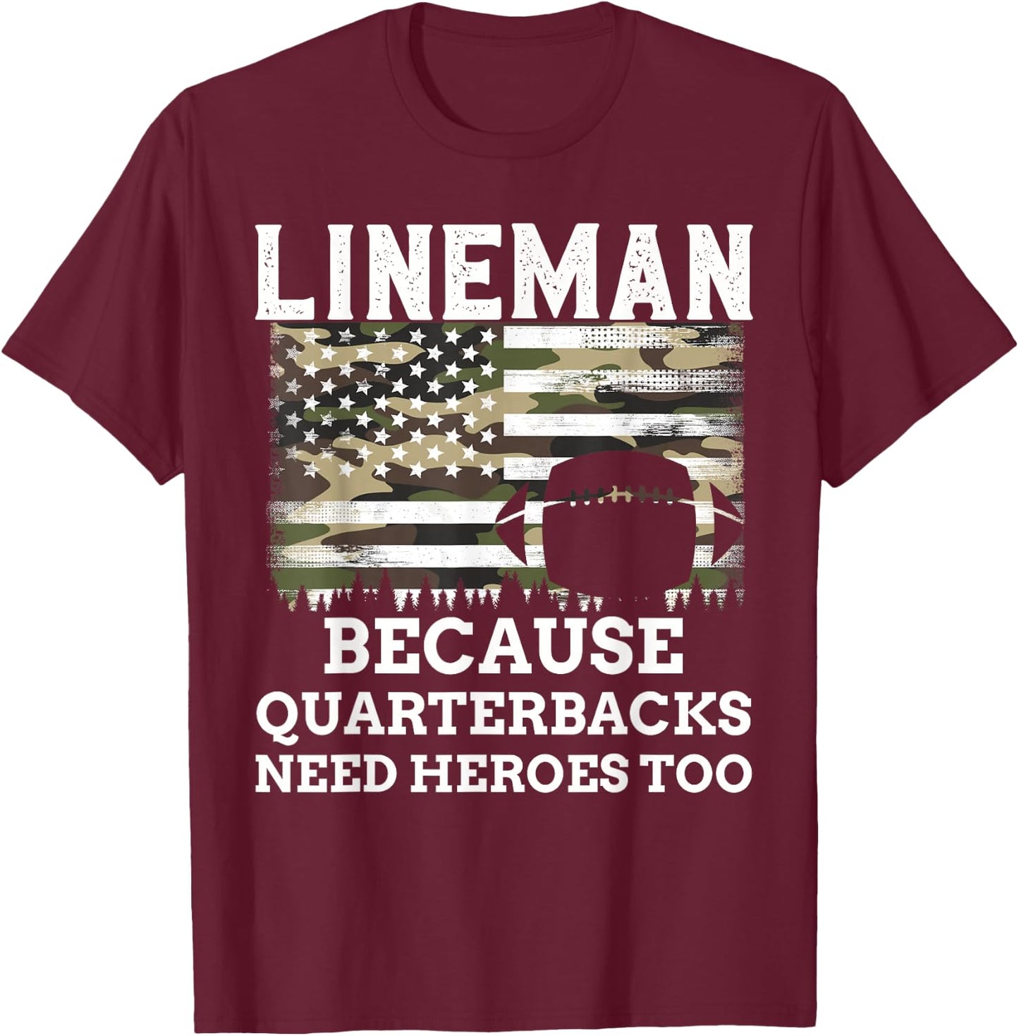 Lineman Football Gift Patriotic American Flag Camouflage T-Shirt - T-Shirt | Maroon