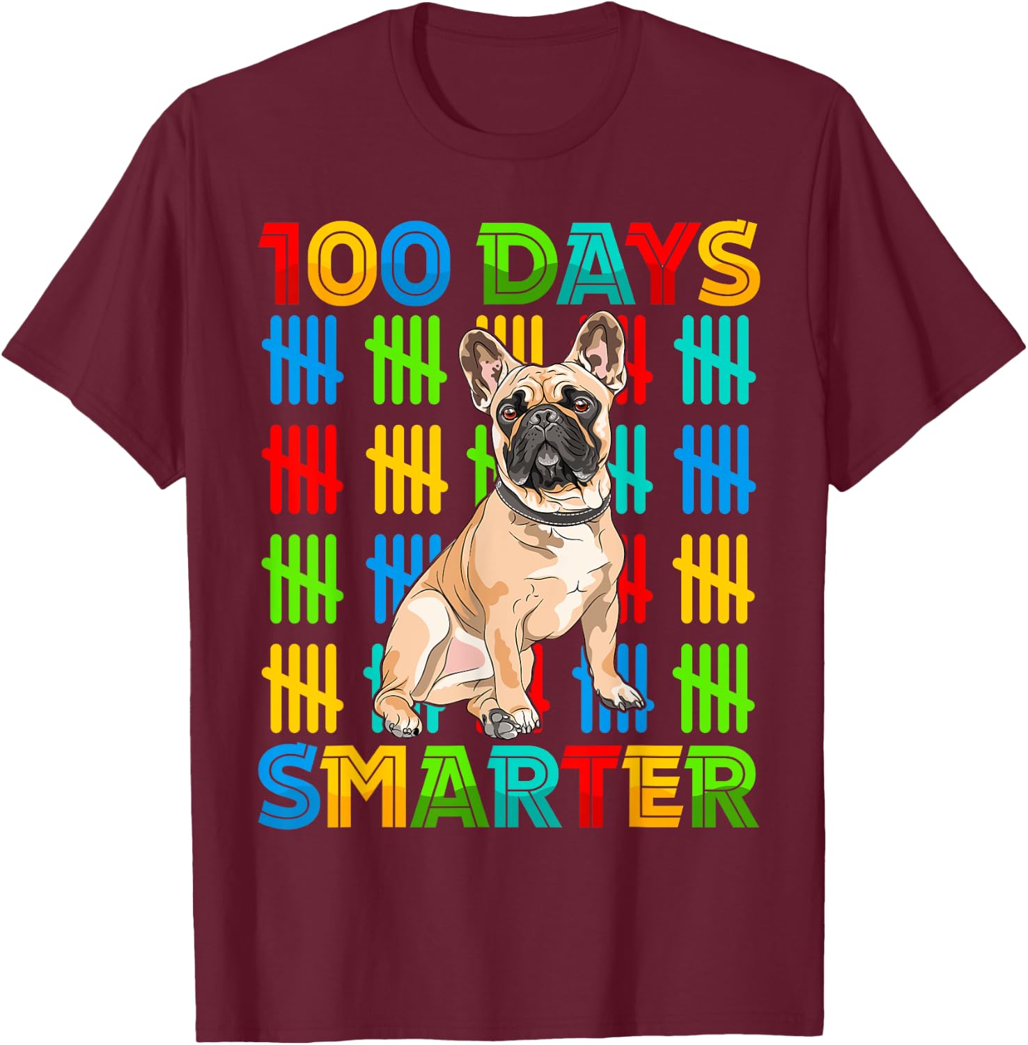 100 Days Smarter Frenchie Dog Lovers 100 Days Of School Kids T-Shirt - T-Shirt | Maroon