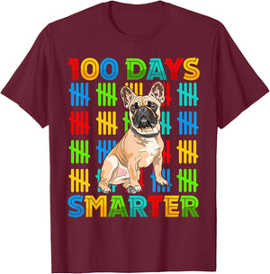 100 Days Smarter Frenchie Dog Lovers 100 Days Of School Kids T-Shirt - T-Shirt | Maroon