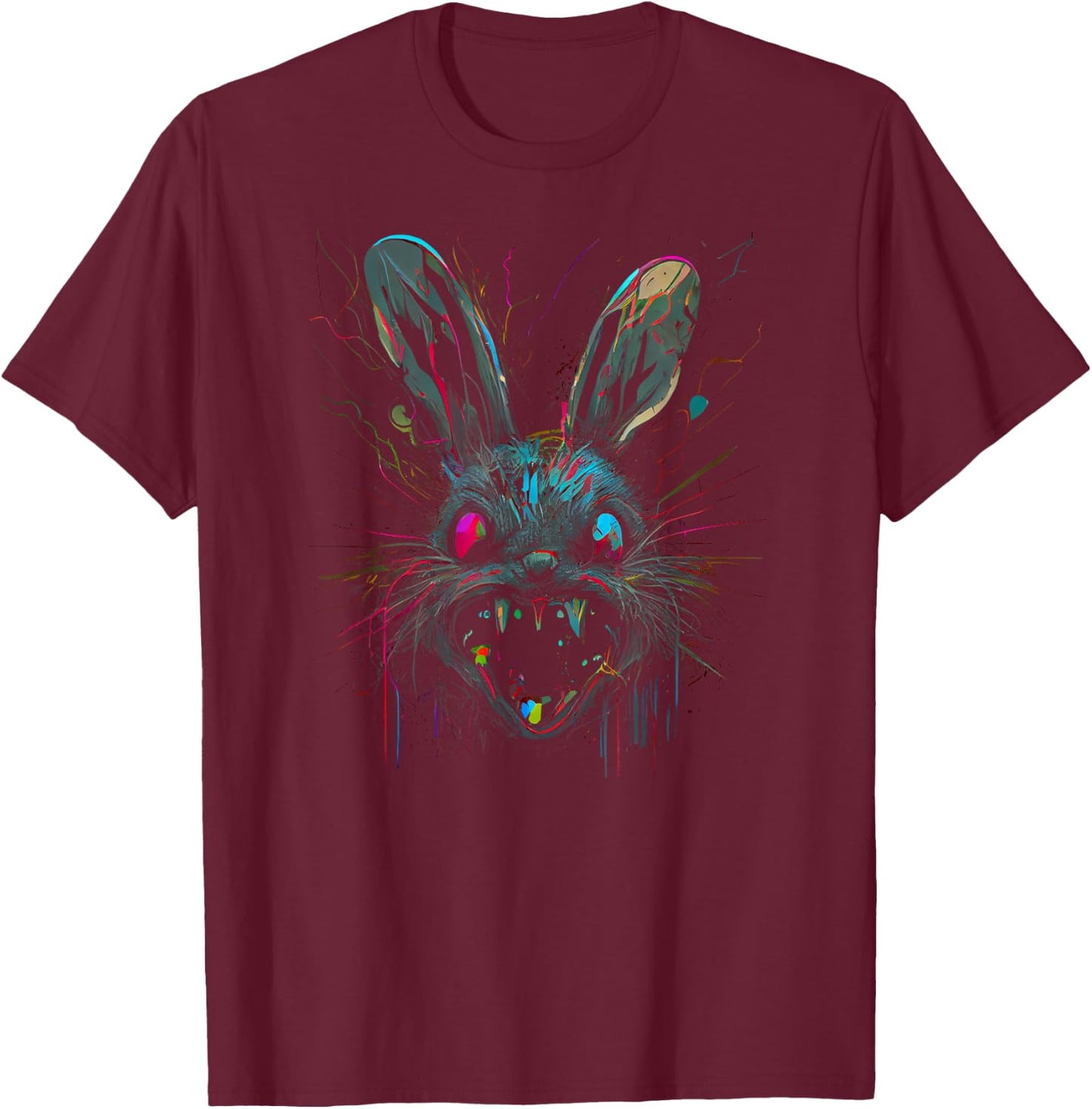 Psycho Crazy Paint Bunny Horror Easter and Halloween T-Shirt - T-Shirt | Maroon
