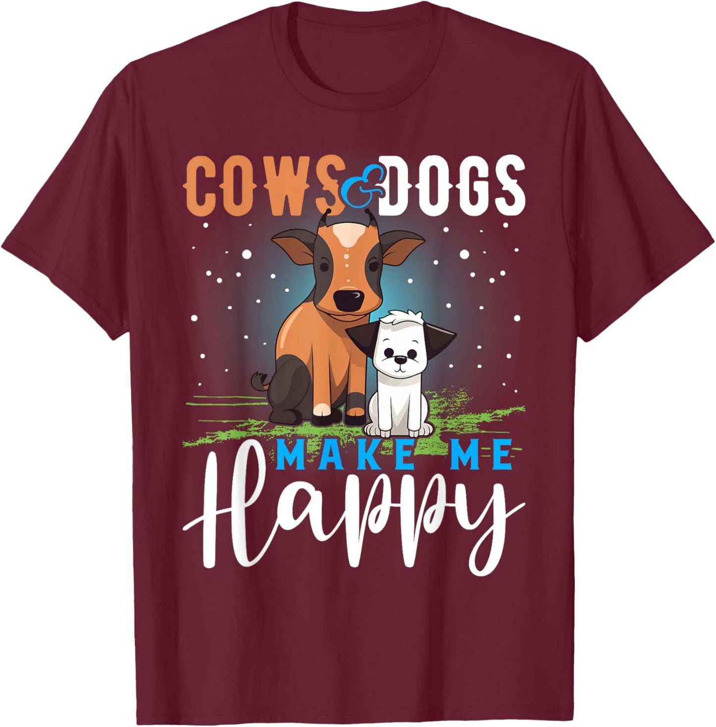 Cows and Dogs Make Me Happy T Shirt Funny Cow Cattle T-Shirt - T-Shirt | Maroon