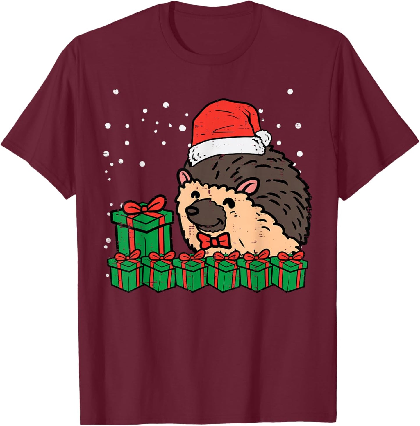 Christmas Hedgehog Santa Cute Xmas Porcupine Men Women Kids T-Shirt - T-Shirt | Maroon