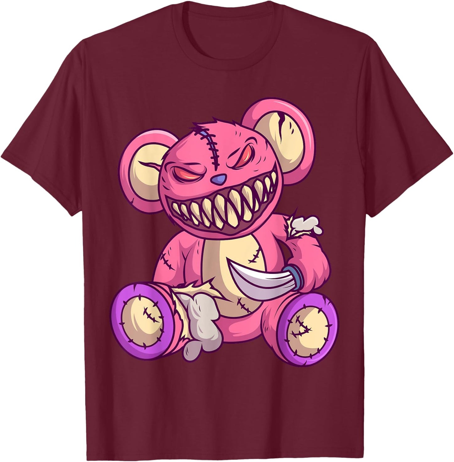 Kawaii Pastel Goth Teddy Bear Gothic Occult Voodoo Halloween T-Shirt - T-Shirt | Maroon