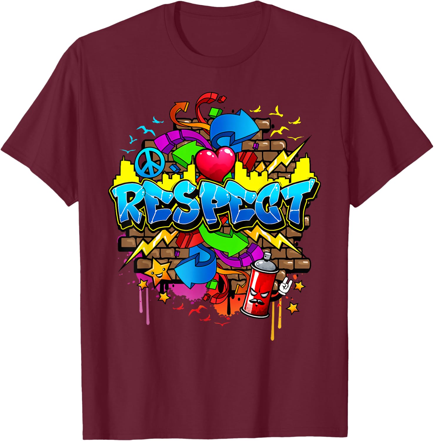 Urban - Respect Graffiti Graphic T-Shirt - T-Shirt | Maroon