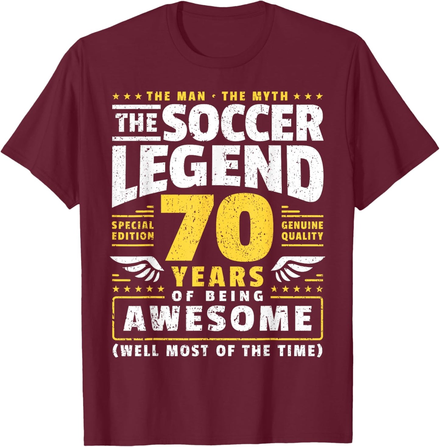 70th Birthday Soccer Player 70 Years T-Shirt - T-Shirt | Maroon