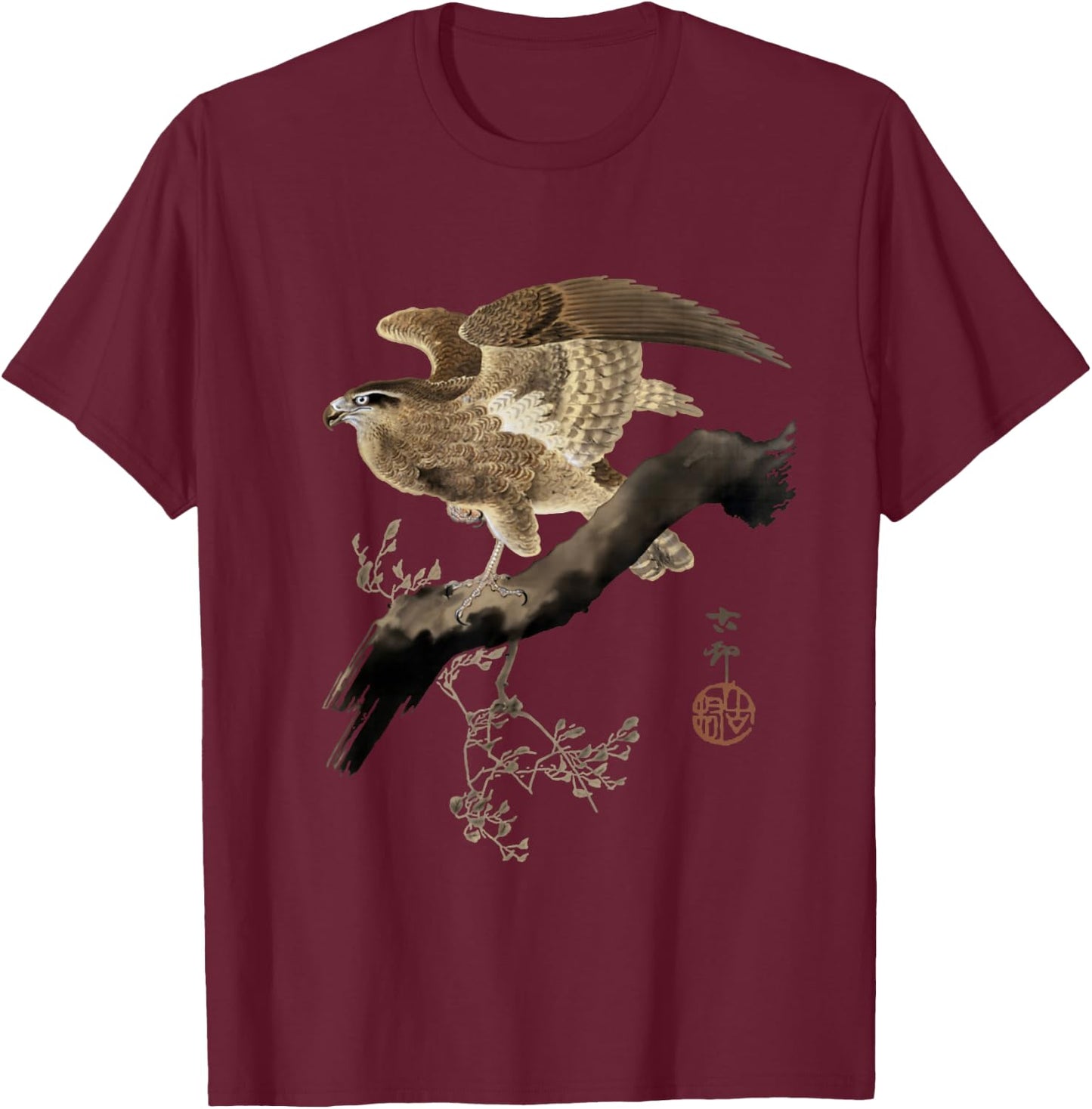Japanese Falcon Bird of Prey Hunting Bird Falconry Japan Art T-Shirt - T-Shirt | Maroon