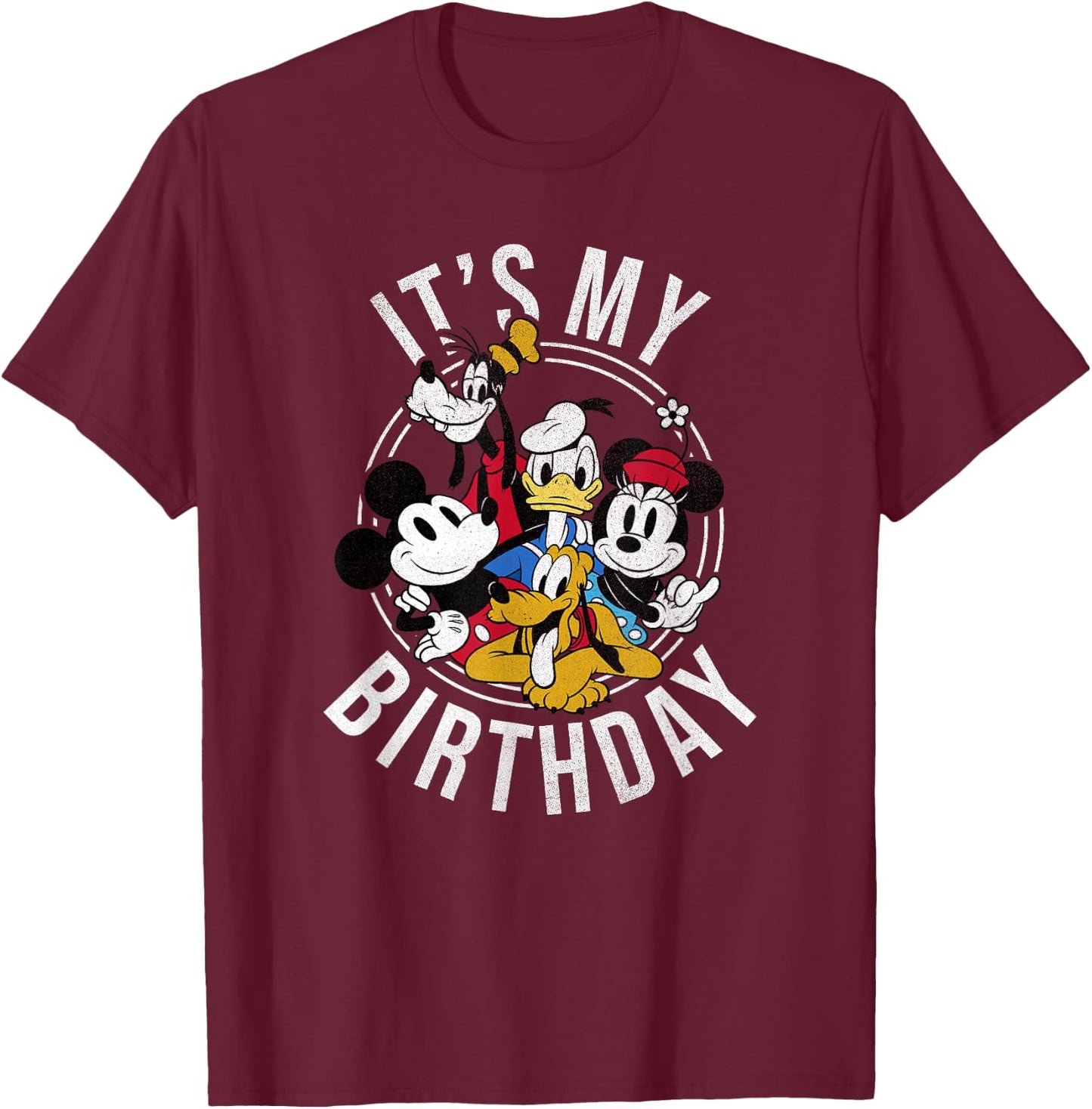Disney Mickey & Friends It's My Birthday Group T-Shirt - T-Shirt | Maroon