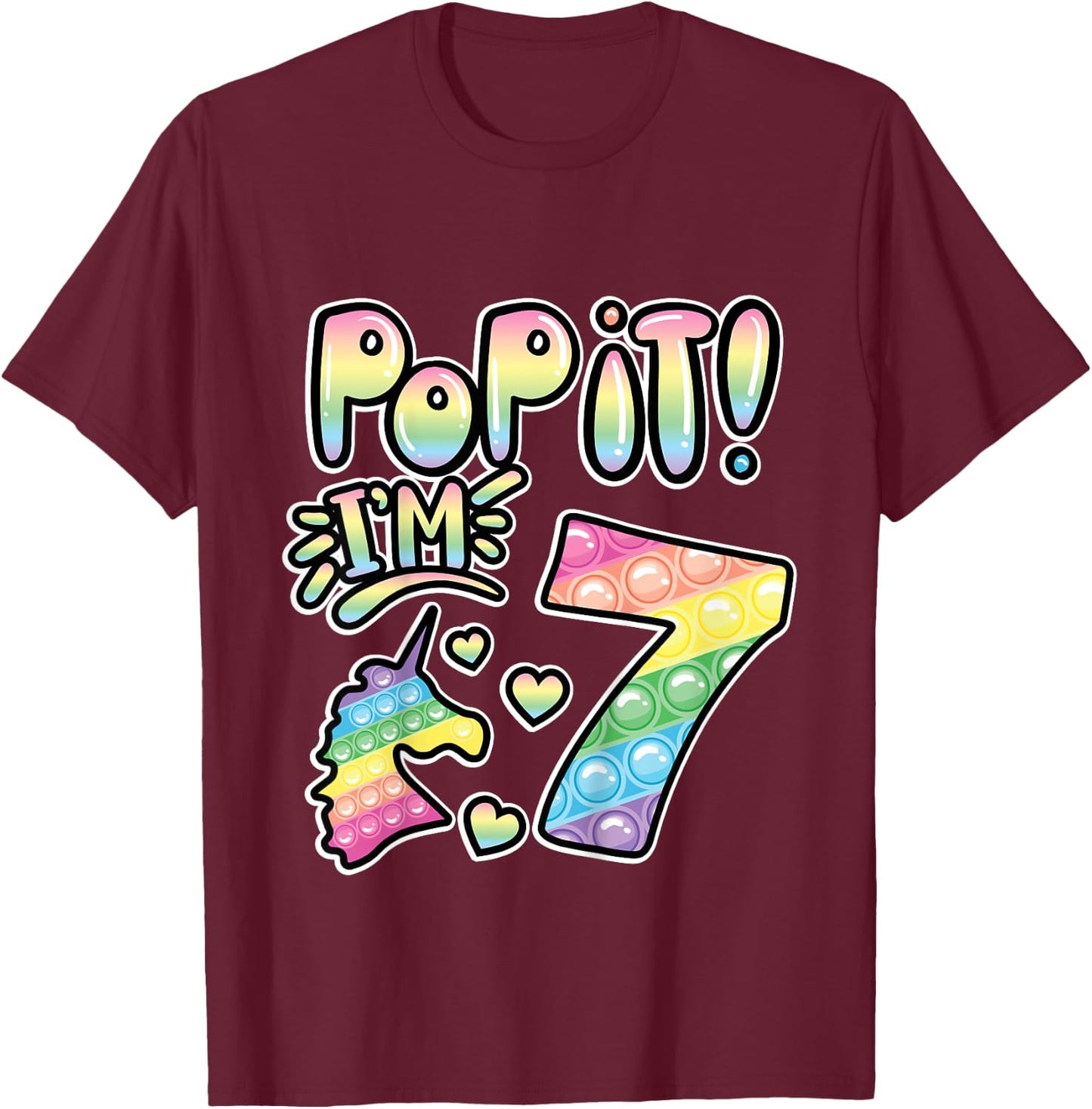 Kids Pop It 7th Birthday Girls Boys 7 Years Old Fidget T-Shirt - T-Shirt | Maroon