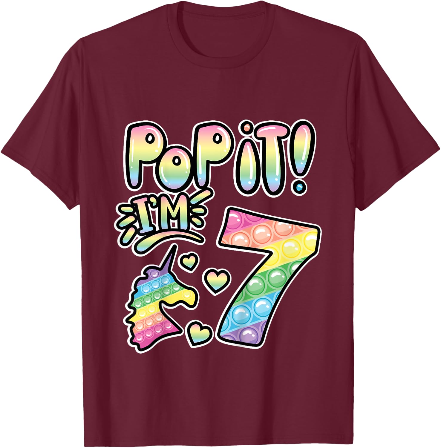 Kids Pop It 7th Birthday Girls Boys 7 Years Old Fidget T-Shirt - T-Shirt | Maroon