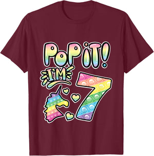 Kids Pop It 7th Birthday Girls Boys 7 Years Old Fidget T-Shirt - T-Shirt | Maroon
