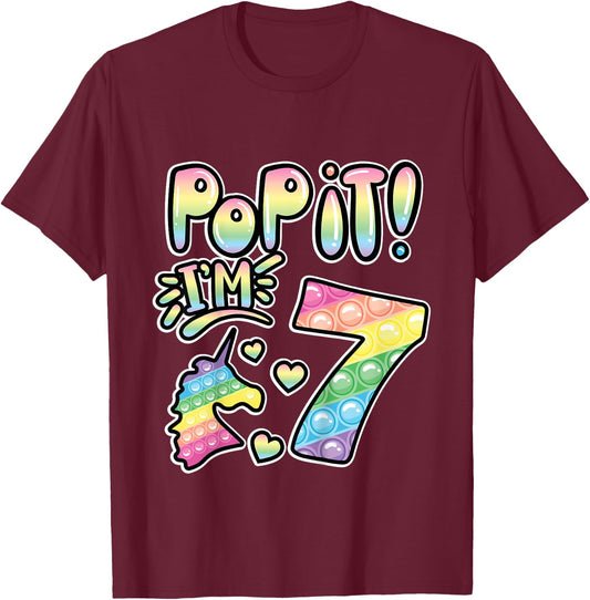 Kids Pop It 7th Birthday Girls Boys 7 Years Old Fidget T-Shirt - T-Shirt | Maroon