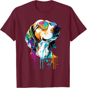 Colorful American Foxhound Wearing Sunglasses Dog Lover T-Shirt - T-Shirt | Maroon