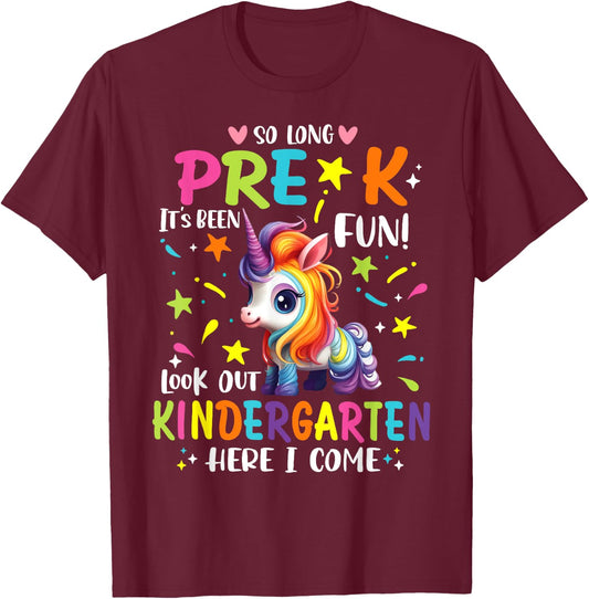 So Long Pre-K Kindergarten Here I Come Unicorn Graduation T-Shirt - T-Shirt | Maroon