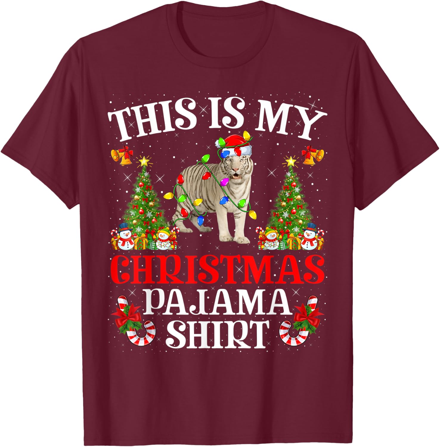 This Is My Christmas Pajama Shirt Lighting White Tiger Xmas T-Shirt - T-Shirt | Maroon