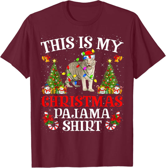 This Is My Christmas Pajama Shirt Lighting White Tiger Xmas T-Shirt - T-Shirt | Maroon