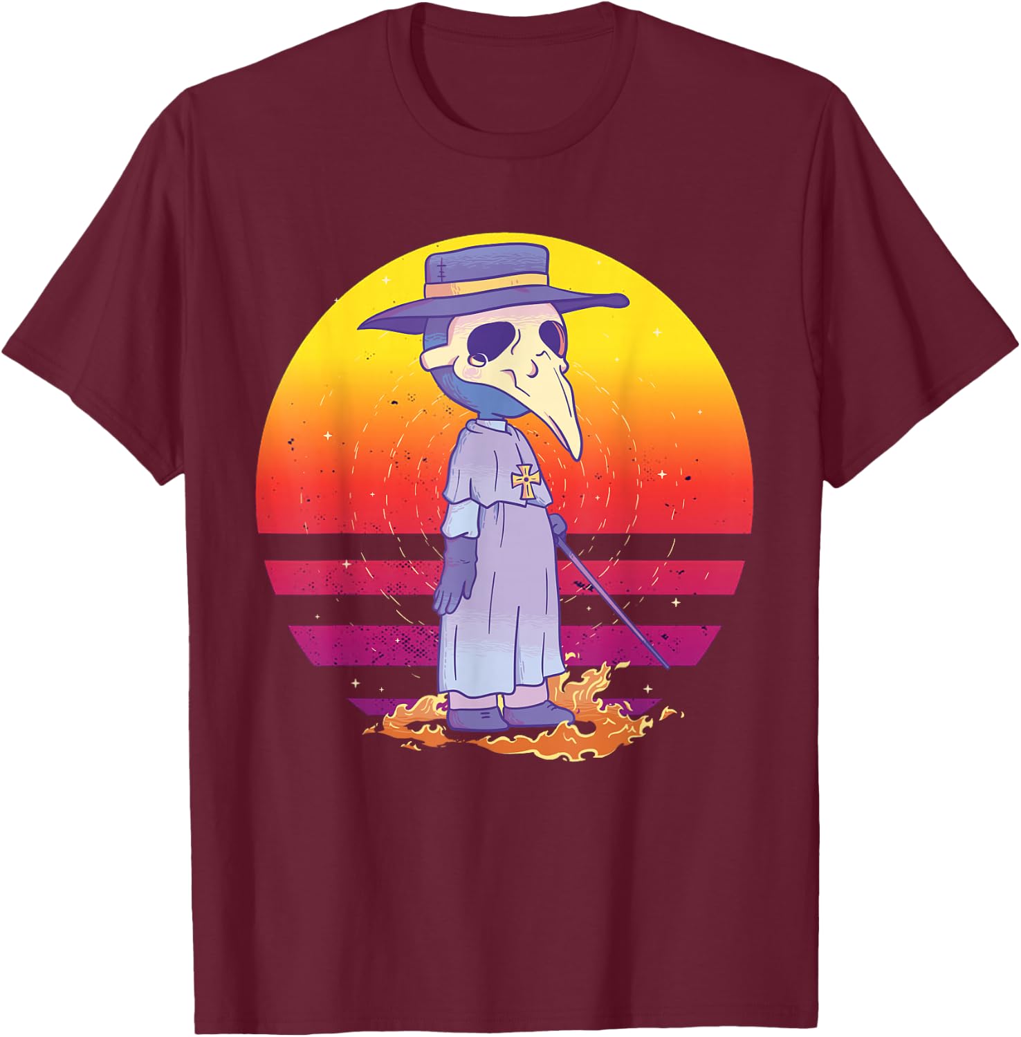 Plague doctor Comic style Historical Plague doctors Cartoon T-Shirt - T-Shirt | Maroon