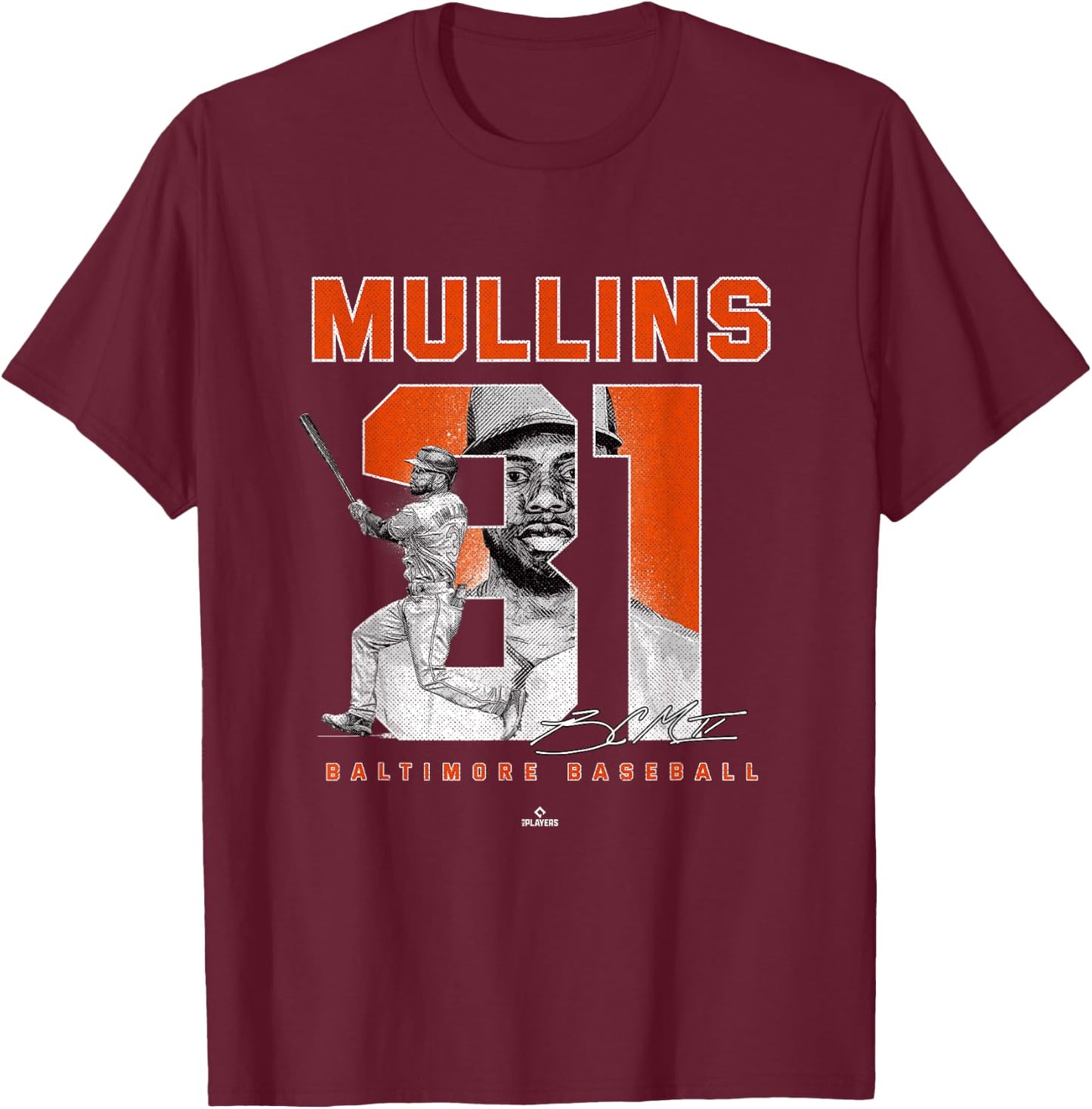 Number and Portrait Cedric Mullins Baltimore MLBPA T-Shirt - T-Shirt | Maroon