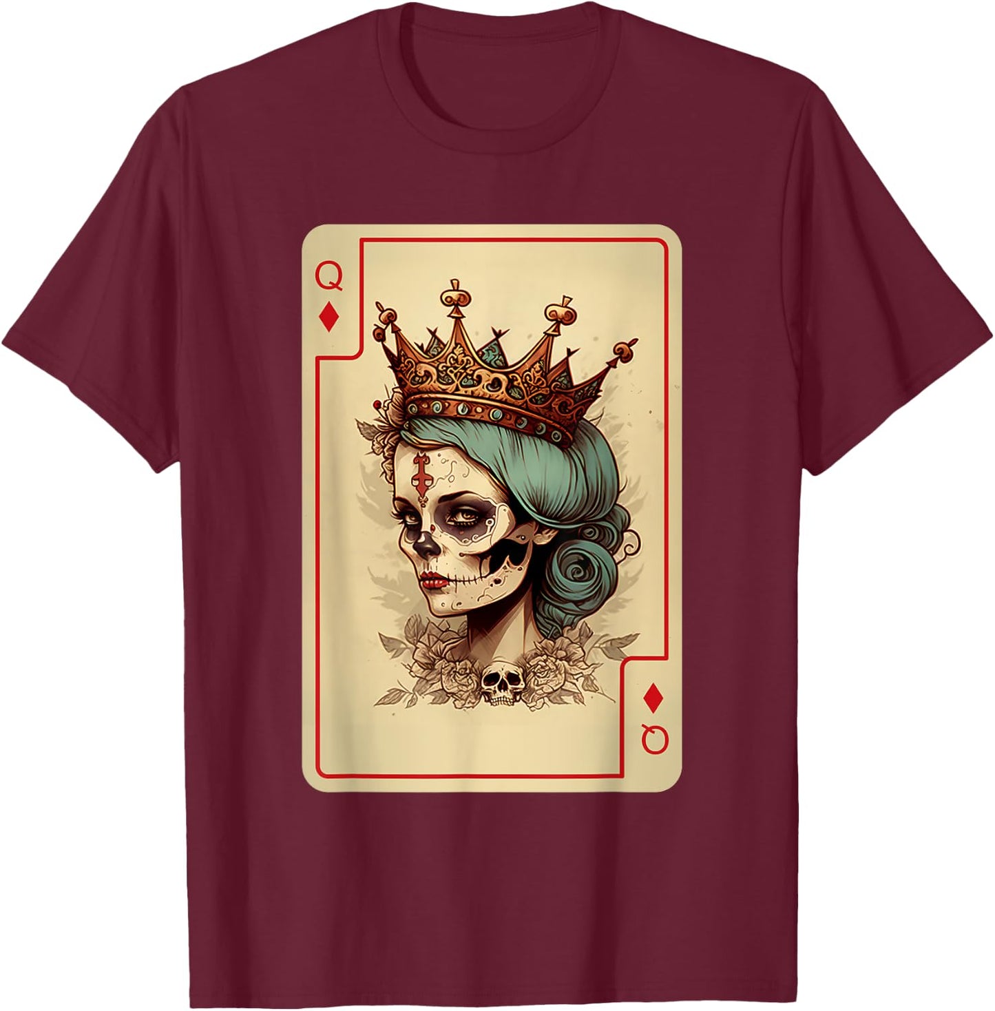 Diamond Queen Gothic Poker Card Game Creepy Queen of Diamond T-Shirt - T-Shirt | Maroon