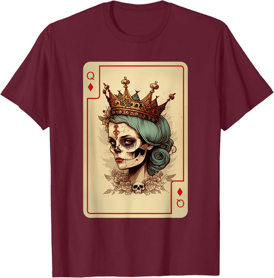 Diamond Queen Gothic Poker Card Game Creepy Queen of Diamond T-Shirt - T-Shirt | Maroon