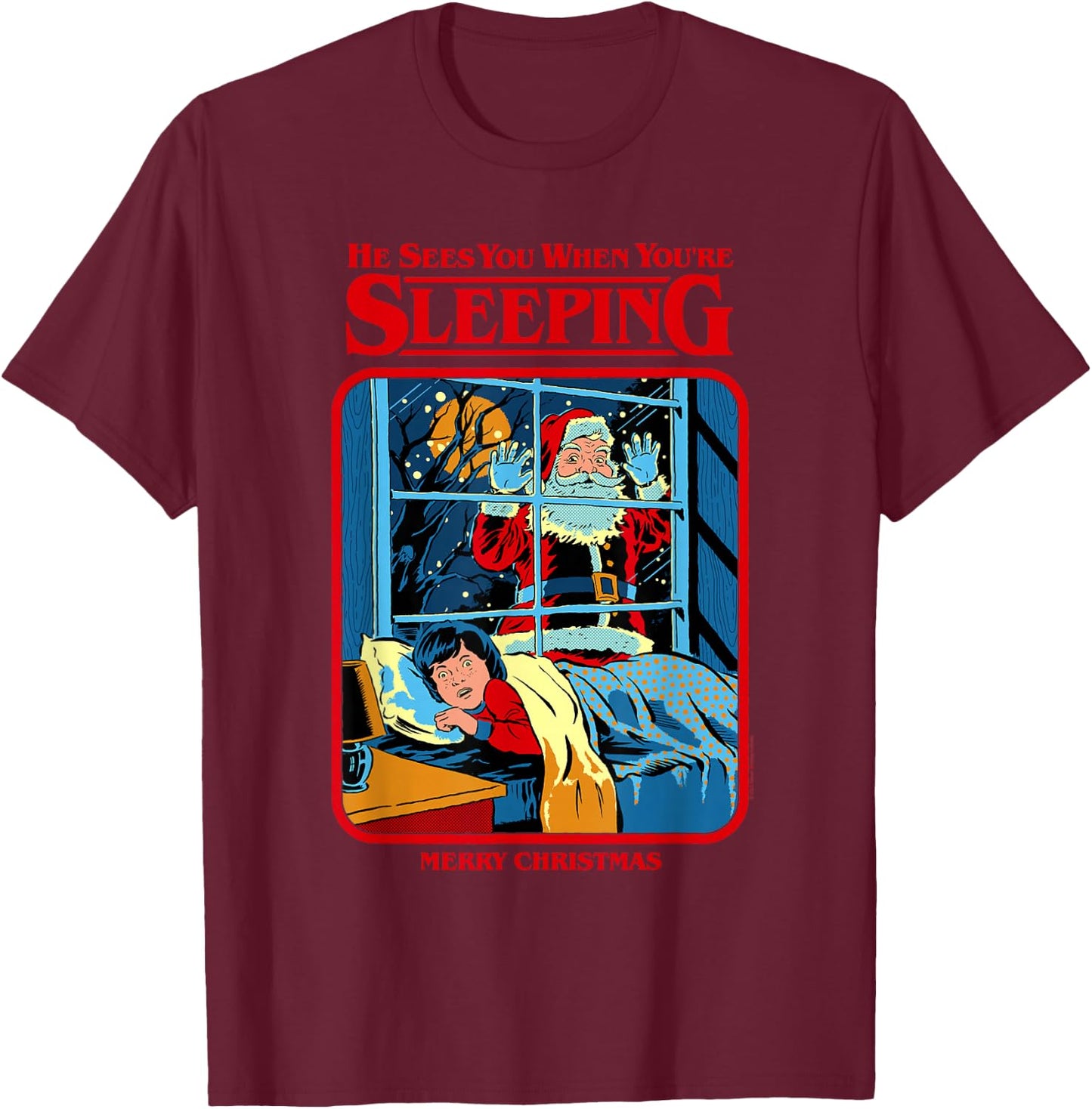 Steven Rhodes Santa Claus Sees You Retro Dark Humor T-Shirt - T-Shirt | Maroon