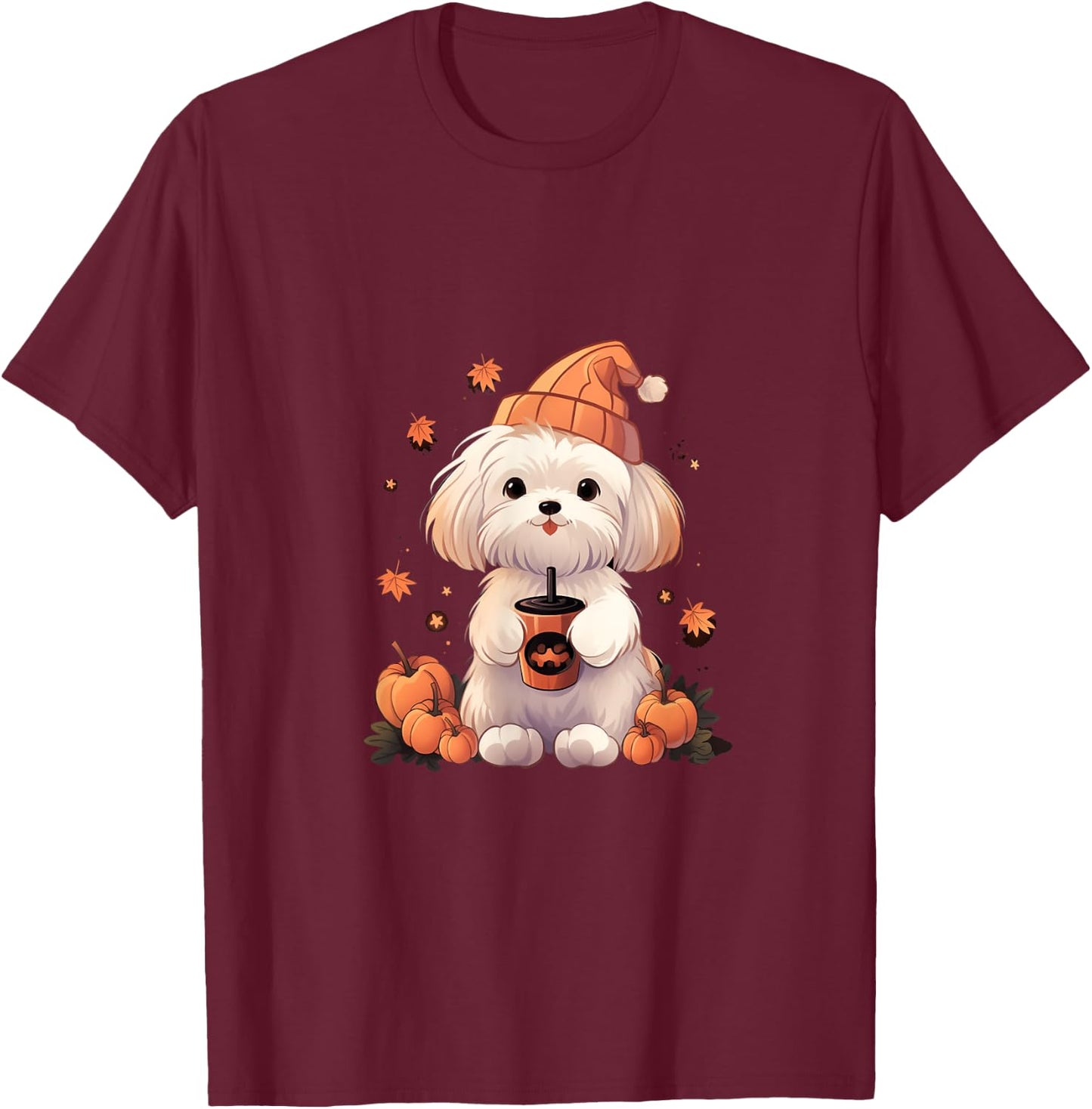 Maltese Pumpkin Spice Latte Fall Thanksgiving Halloween T-Shirt - T-Shirt | Maroon