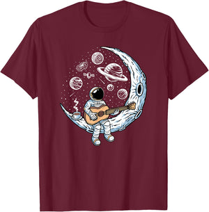 Astronaut playing guitar on the moon Spaceman allspace T-Shirt - T-Shirt | Maroon