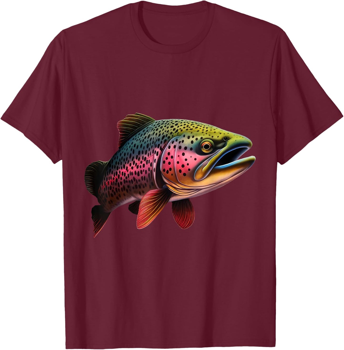 Rainbow Trout Graphic - Bold Fishing Wildlife Design T-Shirt - T-Shirt | Maroon