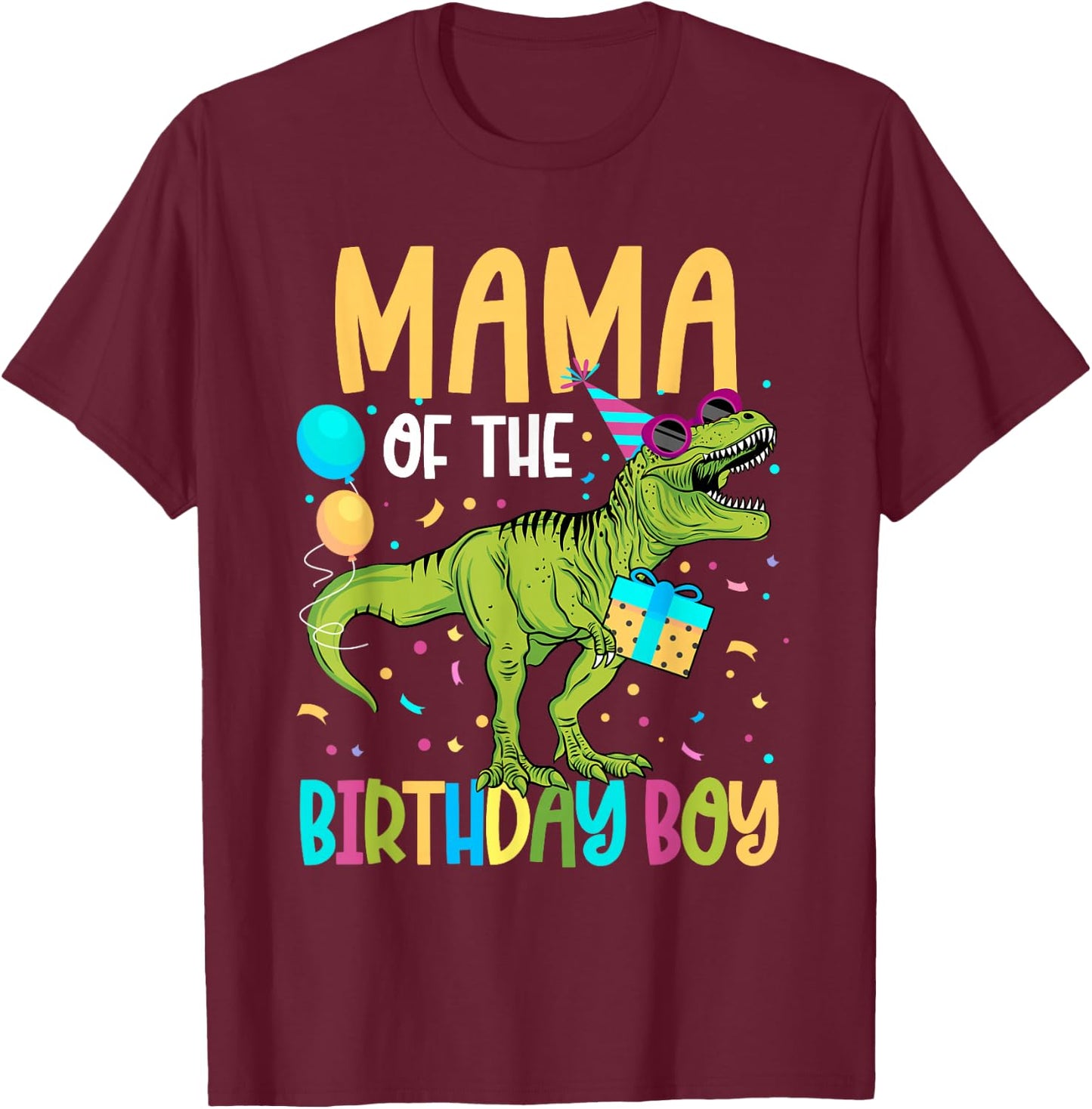 Mama of The Birthday Boy Family Matching Dinosaur Squad T-Shirt - T-Shirt | Maroon