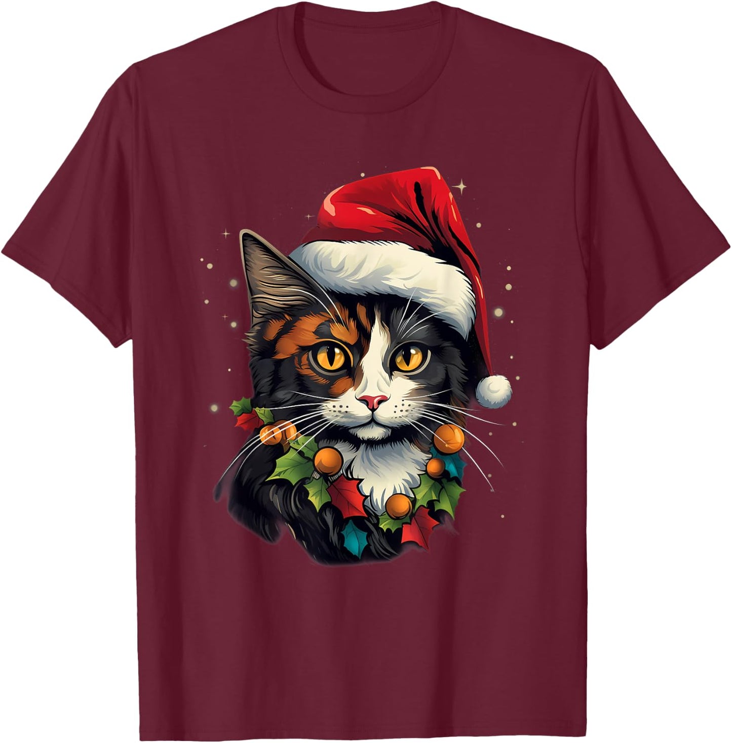 Merry Xmas Calico Cat Christmas T-Shirt - T-Shirt | Maroon