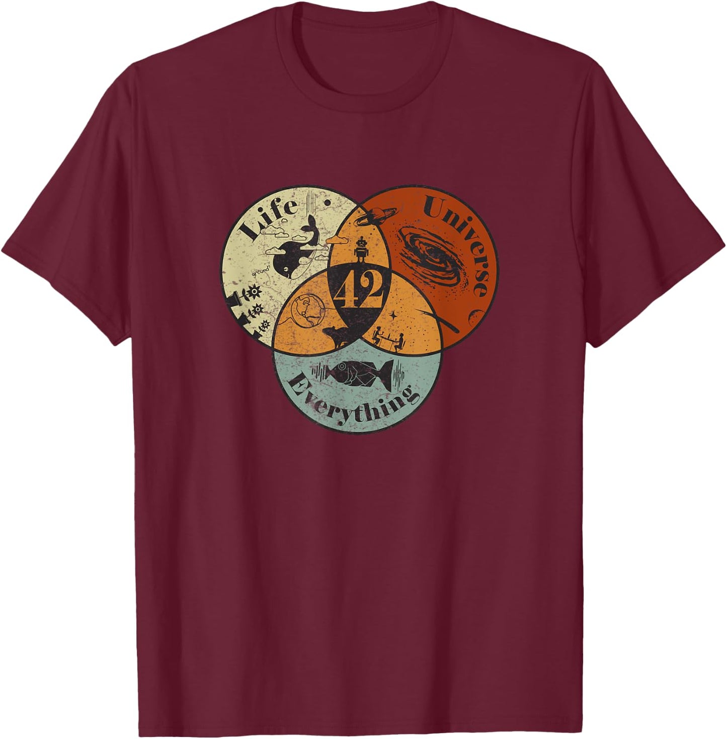 Venn Diagram Life The Universe And Everything - 42 Life T-Shirt - T-Shirt | Maroon