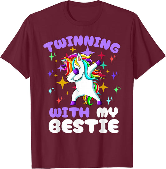 Twinning Unicorn Bestie Spirit Week Twin Day Best Friend T-Shirt - T-Shirt | Maroon