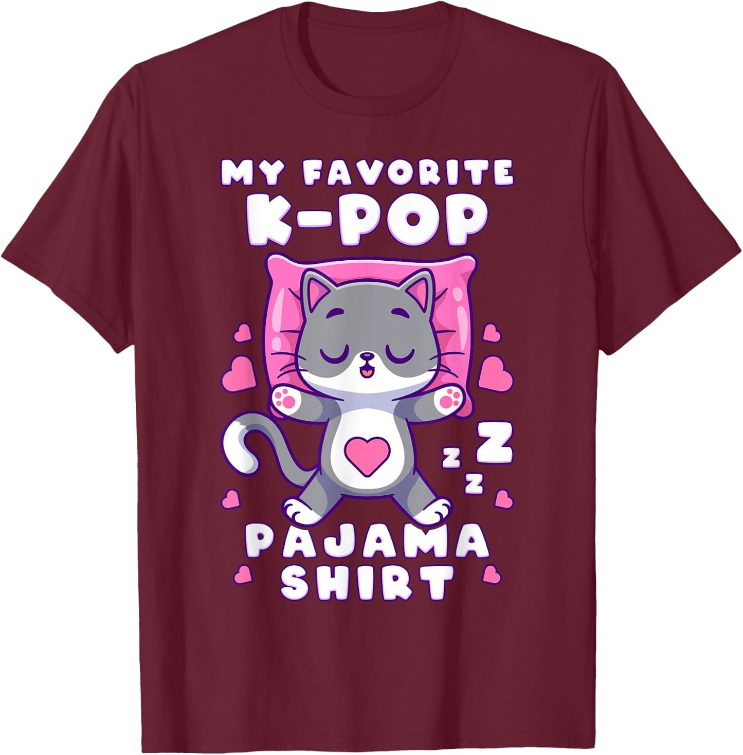 K-Pop Music Sleeping Cat K-Pop Pajamas T-Shirt - T-Shirt | Maroon