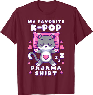 K-Pop Music Sleeping Cat K-Pop Pajamas T-Shirt - T-Shirt | Maroon