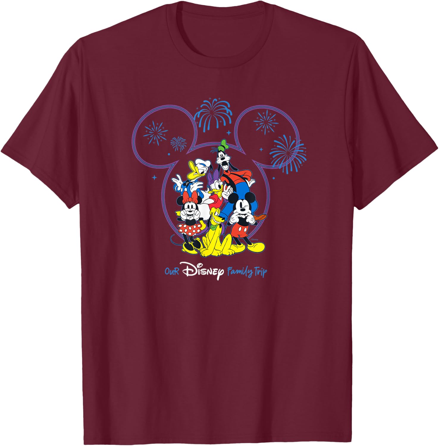 Disney Mickey and Friends Fireworks Our Disney Family Trip T-Shirt - T-Shirt | Maroon