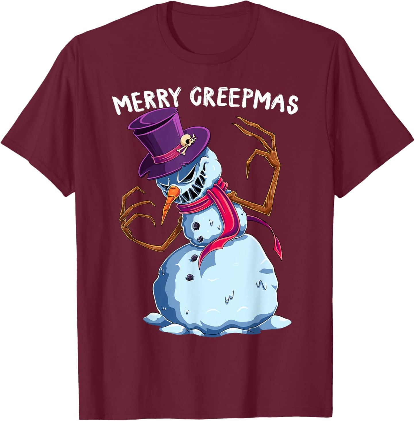 Merry Creepmas Snowman Scary Christmas Evil Monster Xmas T-Shirt - T-Shirt | Maroon