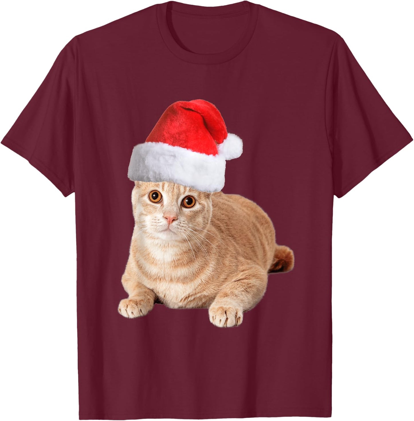 Orange Tabby Cat With Christmas Santa Hat Men T-Shirt - T-Shirt | Maroon
