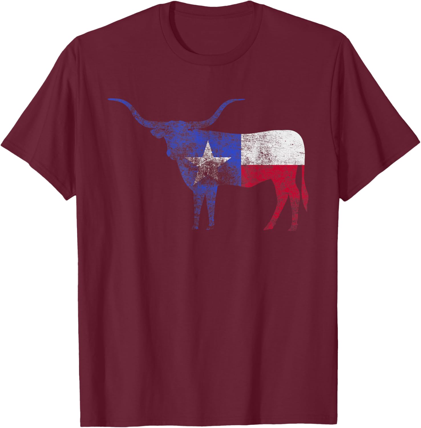 Texas Flag Shirt. Vintage Texas Flag Longhorn Bull Retro TX T-Shirt - T-Shirt | Maroon