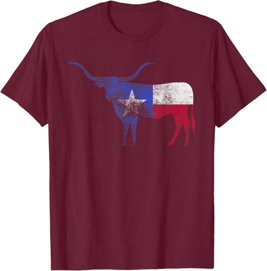 Texas Flag Shirt. Vintage Texas Flag Longhorn Bull Retro TX T-Shirt - T-Shirt | Maroon