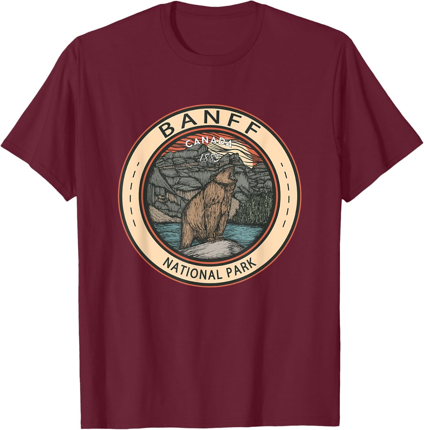 Banff National Park Canada Grizzly Bear Vintage Emblem T-Shirt - T-Shirt | Maroon