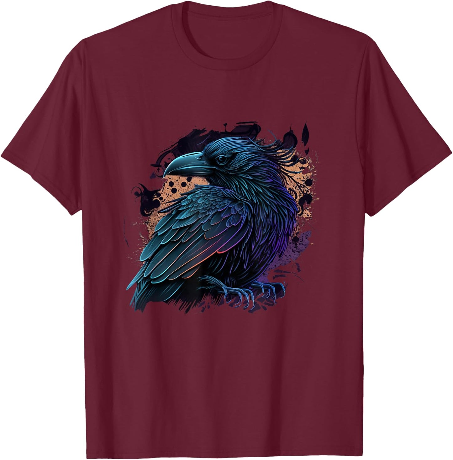 Raven Graphic Goth Black Crow T-Shirt - T-Shirt | Maroon