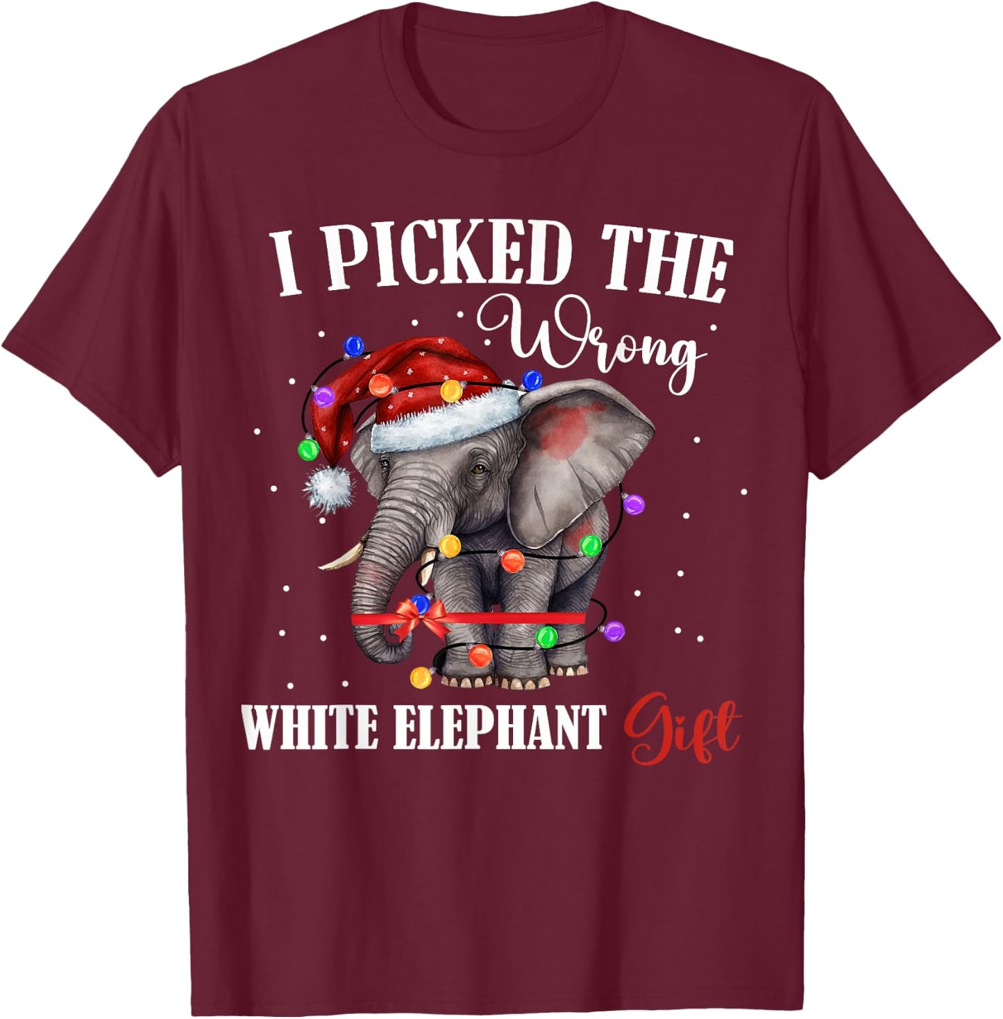 Funny White Elephant Gift Wrapped Elephant Dumb Gift T-Shirt - T-Shirt | Maroon