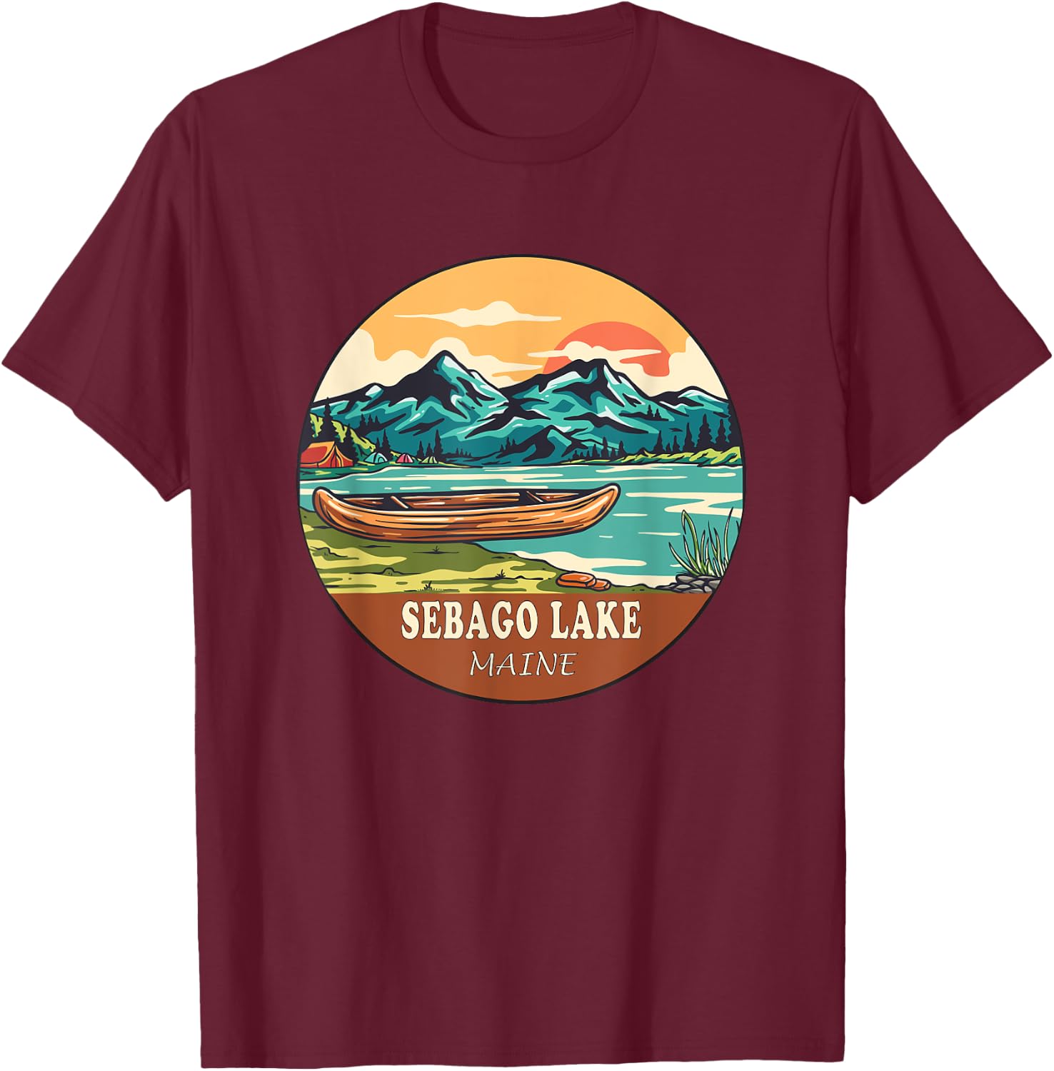 Sebago Lake Vintage Vacation Maine T-Shirt - T-Shirt | Maroon
